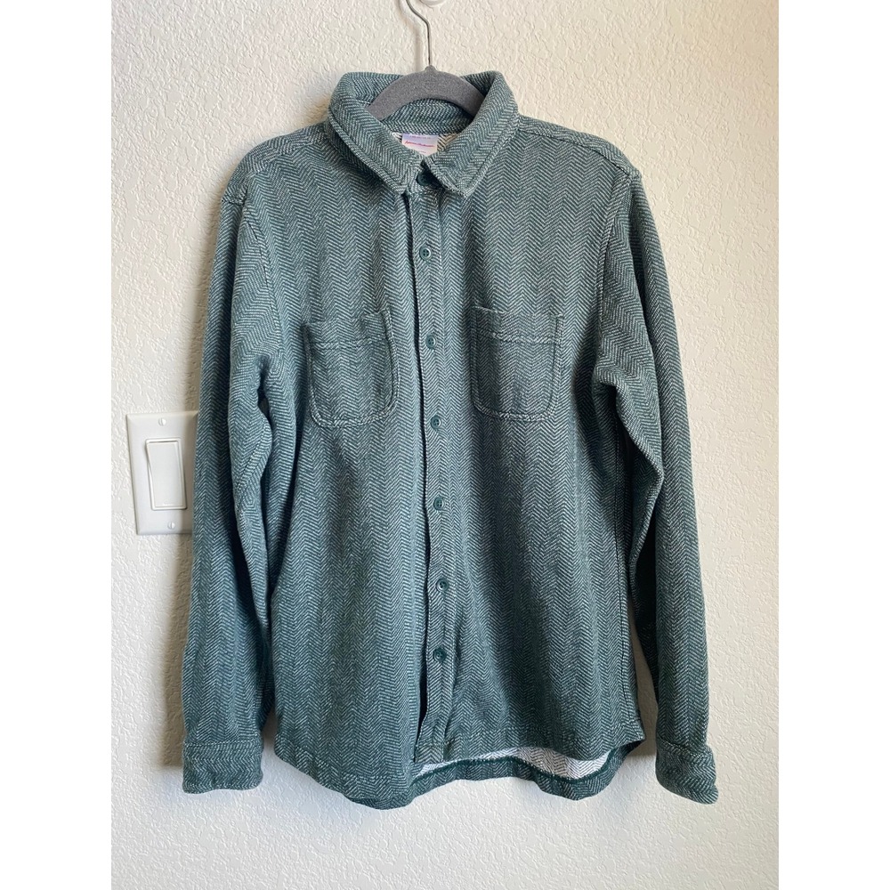 Hanna Andersson Kids Herringbone Knit Button Down Shirt Size 10 Green Shacket